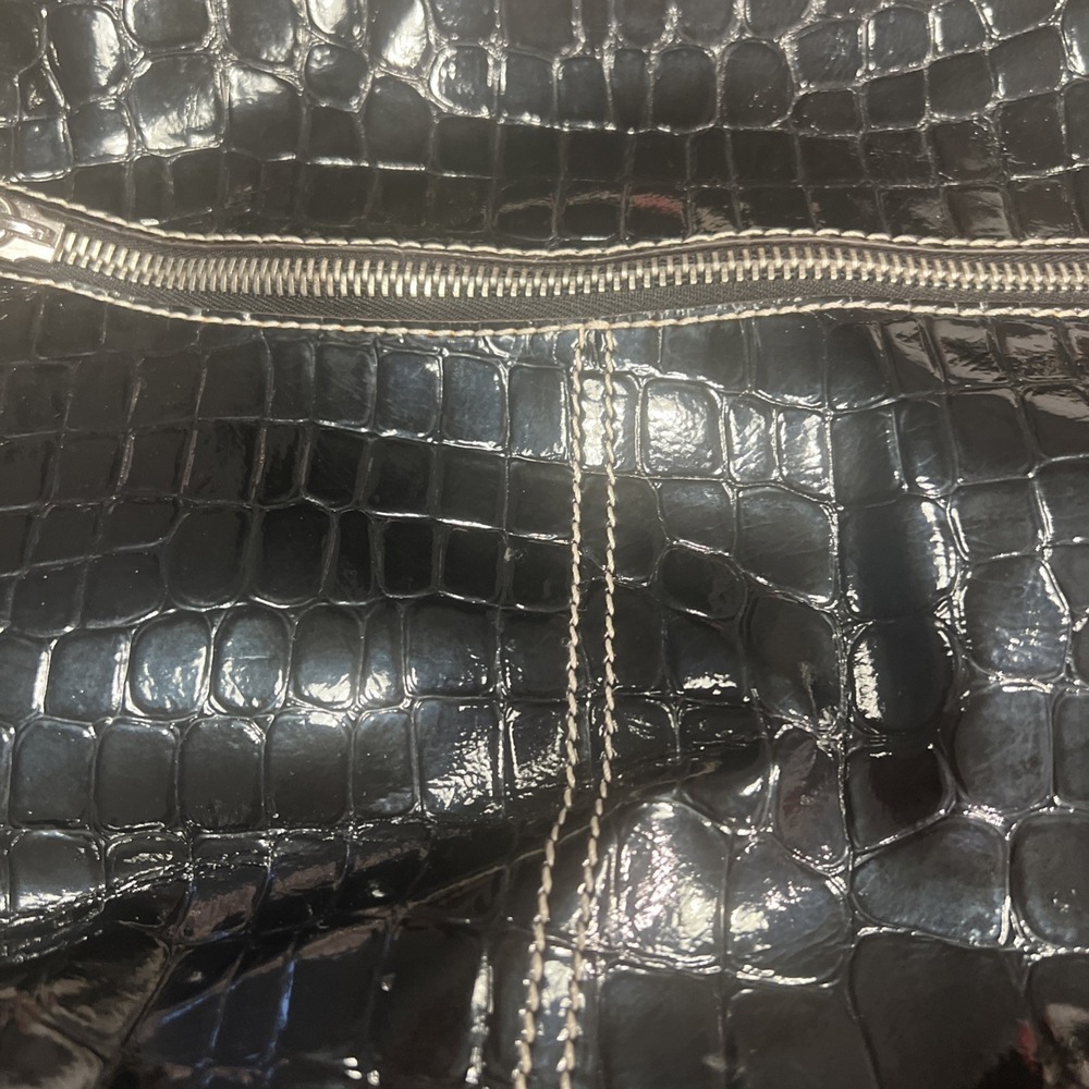 Kathy Van Zeeland Black Patent Leather Croc-Embossed Bag Large Gorgeous EUC - Picture 2 of 14